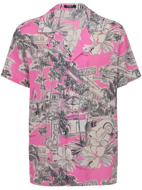 Balmain Miami print silk camp shirt