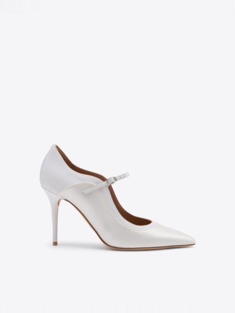 MALONE SOULIERS Corina 85 White Satin Heeled Pumps