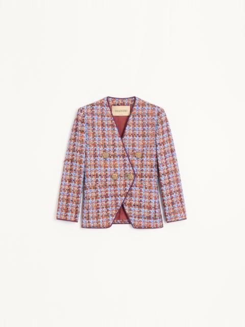Valentino VALENTINO DOUBLE-BREASTED JACKET IN MULTICOLOR FRAYED TWEED