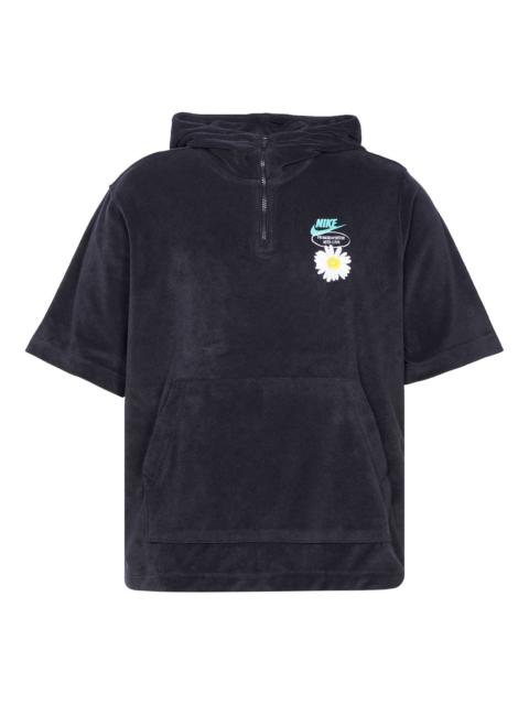 Nike Nike Sportswear Solid Color Embroidered daisy Logo Printing hooded Sports Short Sleeve Black DM5063-