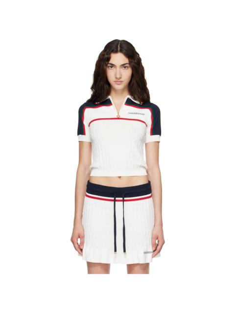 CASABLANCA Off-White & Navy Knit Tennis Short Sleeve Polo