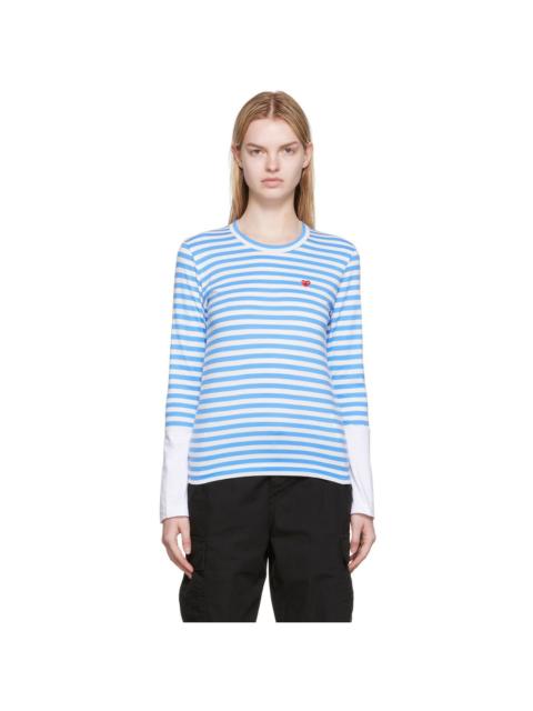 Comme des Garçons PLAY White & Blue Small Heart Patch Long Sleeve T-Shirt