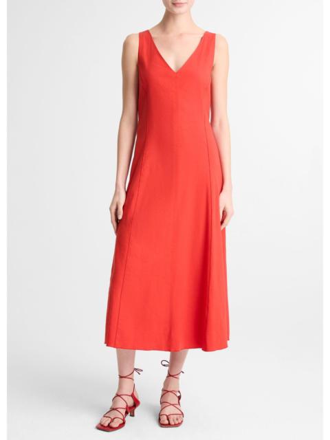 Vince Linen-Blend V-Neck Dress