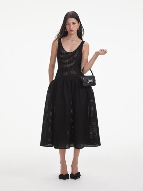 Black Crochet Knit Midi Dress