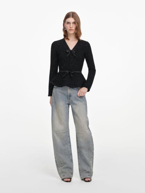 self-portrait Black Sequin Knit Top