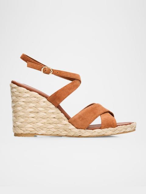 Stuart Weitzman 100mm Alyssa Suede Espadrille Wedge Sandals