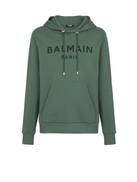 Hooded cotton sweatshirt with Balmain Paris logo print