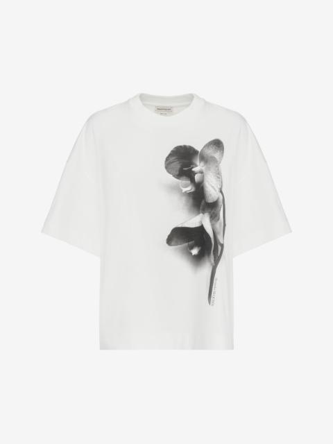 Women's Photographic Orchid Oversized T-shirt in White