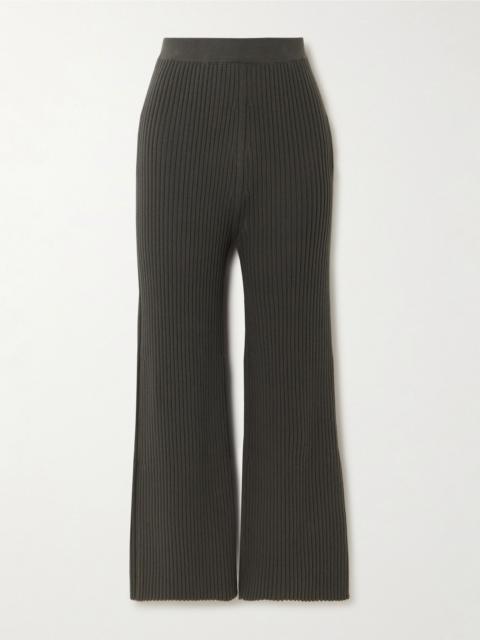 LAUREN MANOOGIAN Column ribbed stretch-Pima cotton straight-leg pants Charcoal