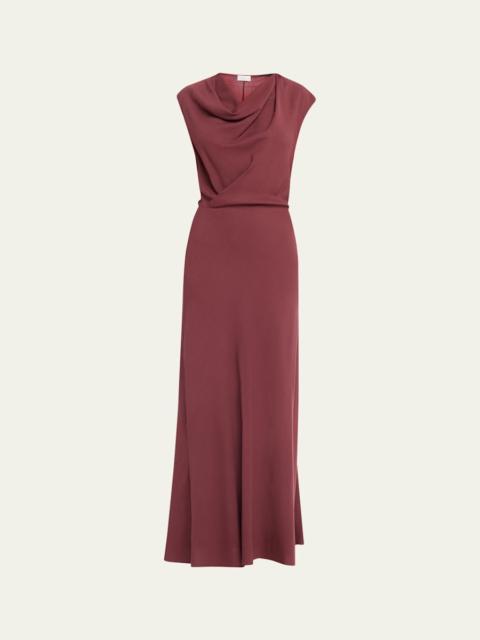 Brunello Cucinelli Fluid Wool Twill Cowl-Neck Dress