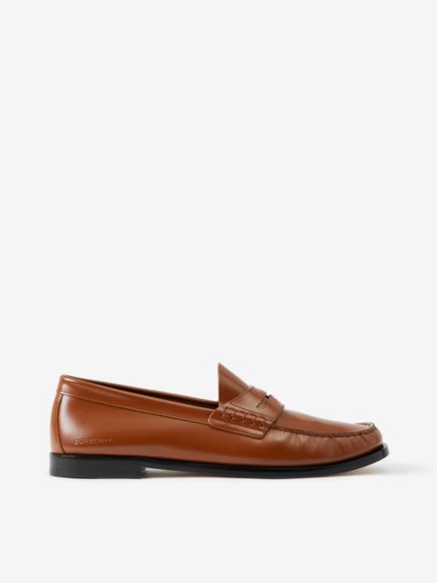 Coin Detail Leather Penny Loafers