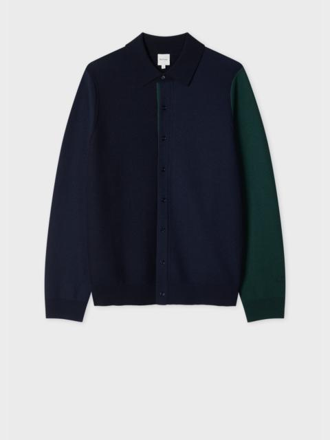 Paul Smith Navy Colour-Block Merino Wool Cardigan