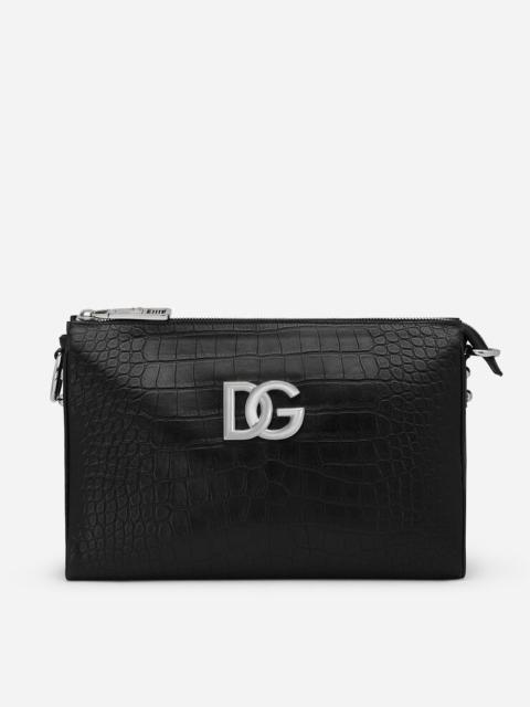 Medium Tris bag in crocodile-print calfskin