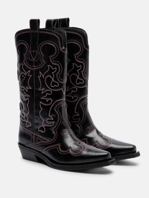 GANNI Mid Shaft embroidered cowboy boots