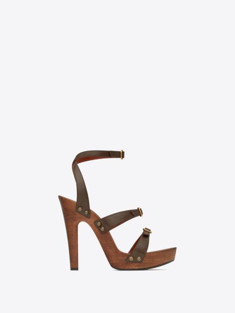 joan platform sandals in smooth leather and wood