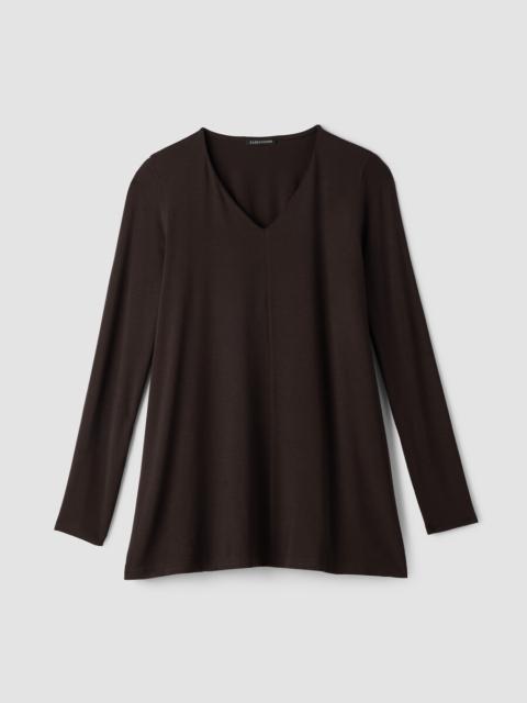 EILEEN FISHER Fine Stretch Jersey Knit V-Neck Long Top