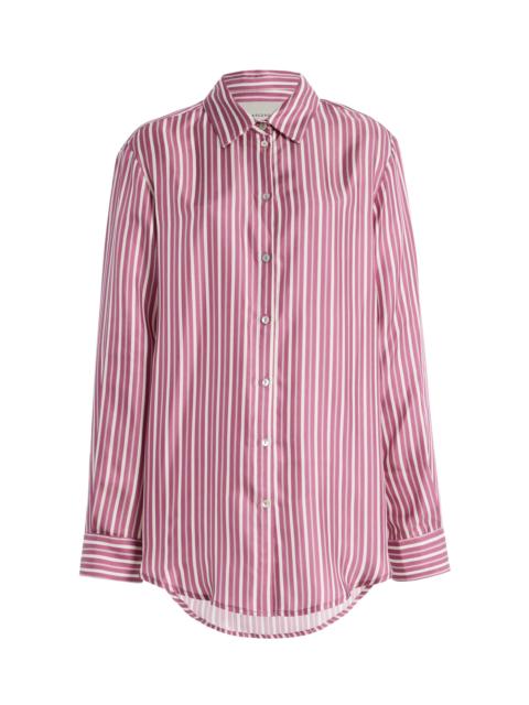 ASCENO London Relaxed Striped Silk Shirt pink