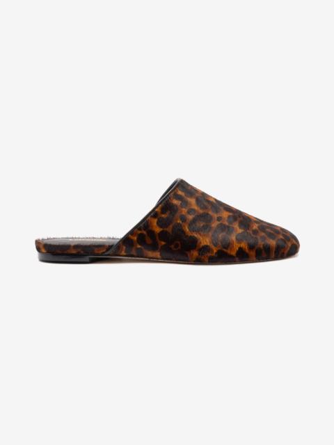 Larroudé Venice Flat Mule In Leopard Print Calf Hair