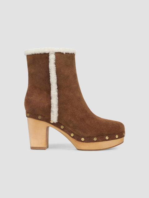 VERONICA BEARD Women's Glinda Shearling-Lined Suede Ankle Boots - Chestnut