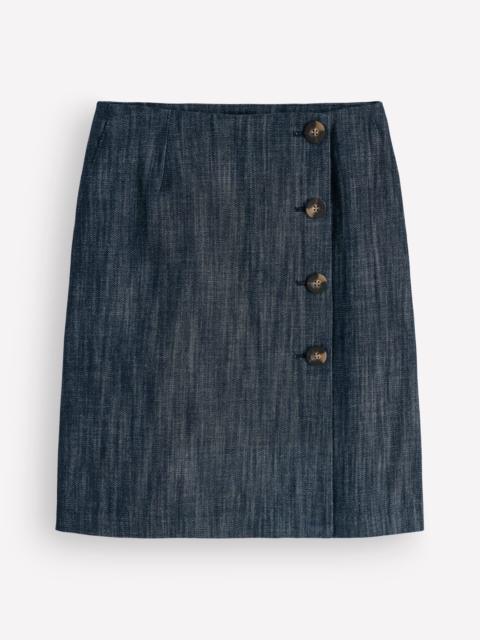 BODEN Evelyn Twill Button Wrap Skirt-Indigo Twill