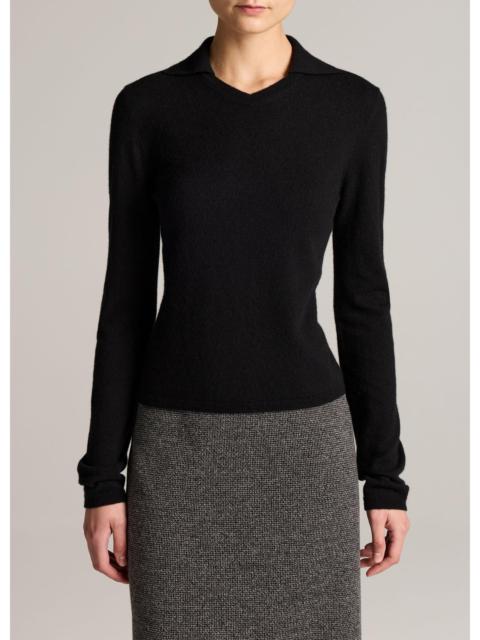 Vince Merino Wool & Cashmere-Blend High V-Neck Polo Sweater