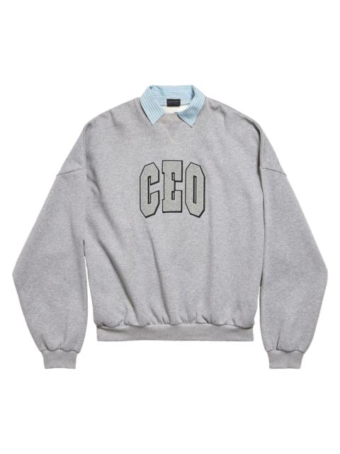 BALENCIAGA Women's Ceo Team Logo Collar Crewneck T-Shirt - Heather Grey