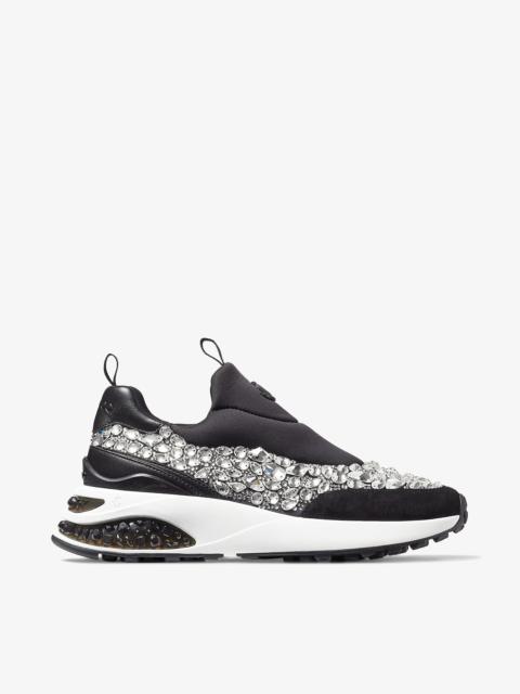 JIMMY CHOO Memphis/F
Black Mix Neoprene and Leather Low Top Trainers with Crystal Embellishment