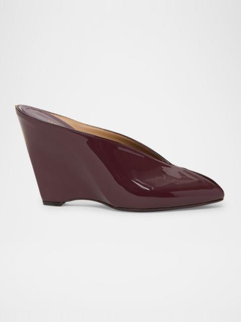FERRAGAMO Alicia Patent Leather Peep-Toe Wedge Mules