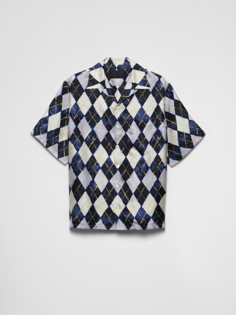 Short-sleeved Argyle-pattern silk twill shirt