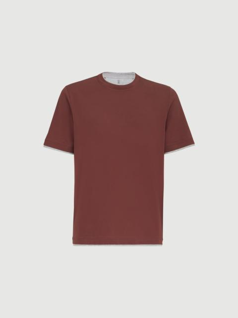 Brunello Cucinelli Cotton jersey crew neck T-shirt with faux-layering