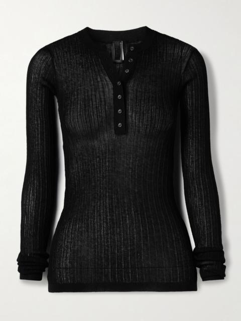 SKIMS Sheer Knit Long Sleeve Henley - Onyx Black