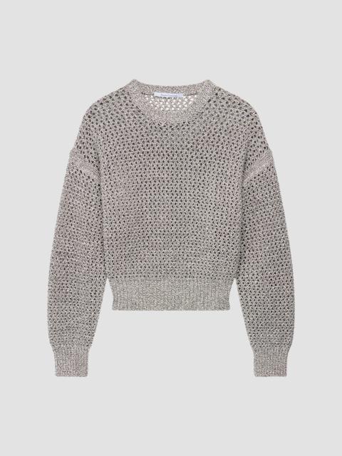 Another Tomorrow Women's Open Knit Crewneck Sweater - Black Ecru