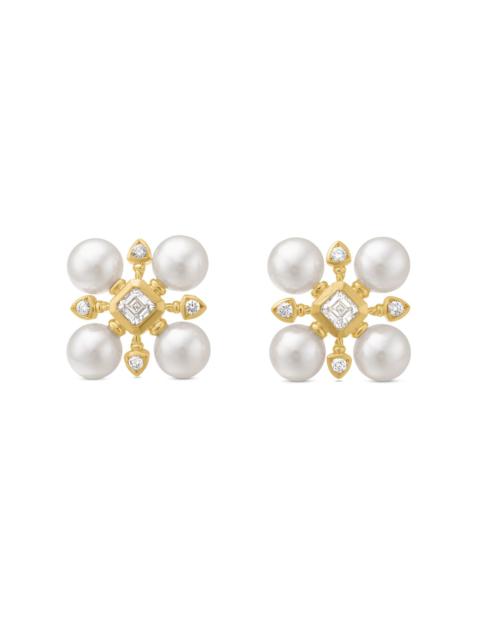 DAVID YURMAN Women's Renaissance Pearl Stud Earrings in 18K Yellow Gold with Pearls and Diamonds, 16.5MM - Akoya