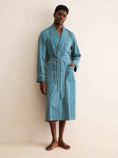 Derek Rose Men's Robe Royal Cotton Teal & White Stripe