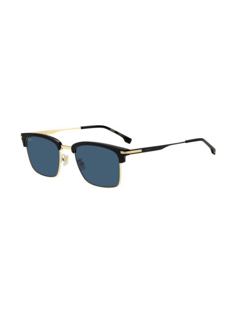 BOSS BLUE-LENS SUNGLASSES WITH BLACK AND GOLD-TONE FRAMES