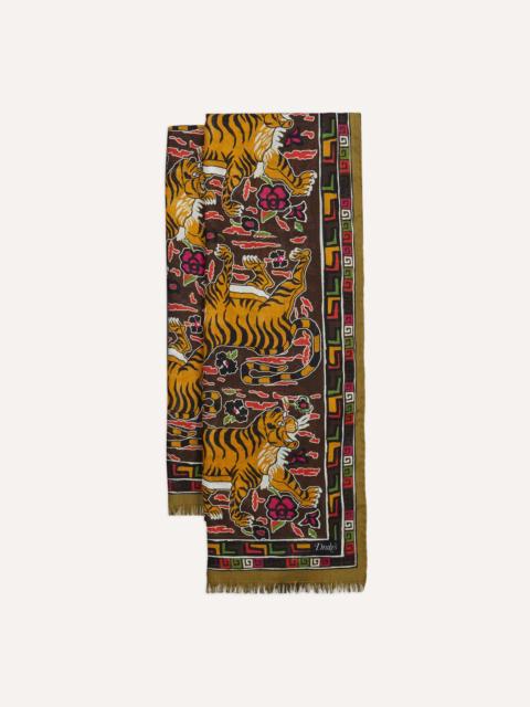 Drake's Brown Tiger Print Wool-Silk Scarf