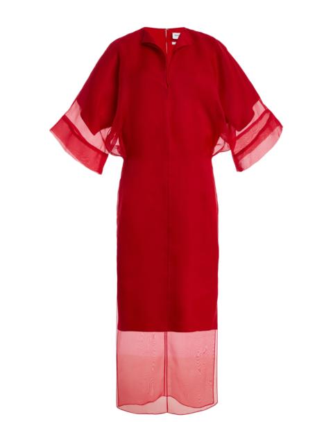 BRANDON MAXWELL The Zuri Blouson Silk Midi Dress red