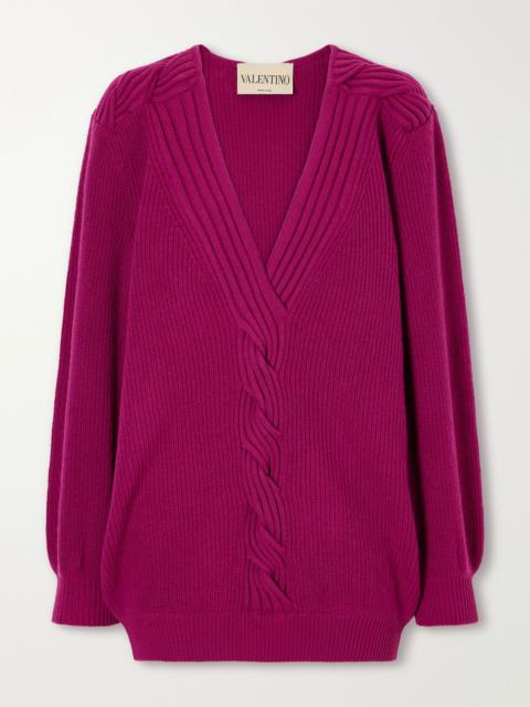 Valentino Knotted ribbed wool sweater Fuchsia
