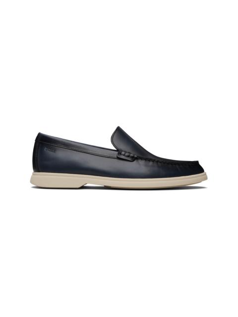 BOSS Navy Embossed-Logo Leather Loafers
