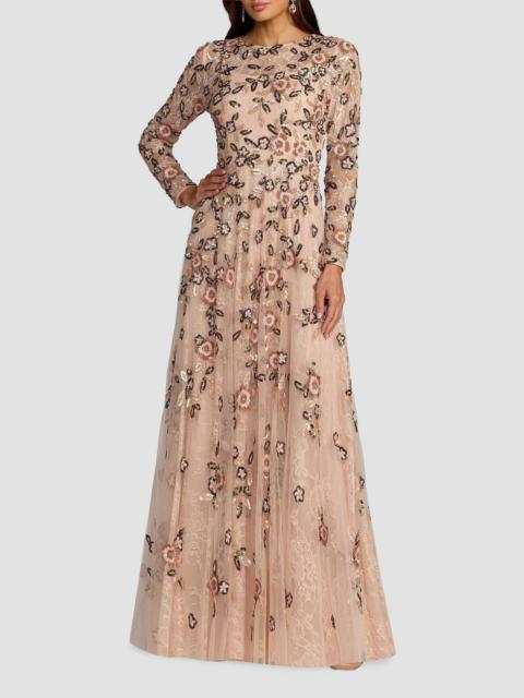 MAC DUGGAL Women's Sequined Mesh A-Line Gown - Rose Multi