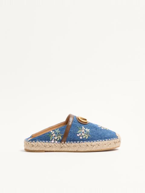 Valentino VLOGO SIGNATURE MULE IN DENIM WITH FLORAL EMBROIDERY 25MM