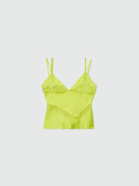 MSGM Lime satin top with lace inserts