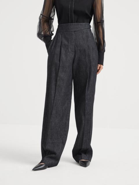 Brunello Cucinelli Cotton denim-effect twill loose tuxedo trousers