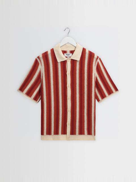 Wax London Porto - Ecru And Orange Stripe Crochet Knitted Shirt