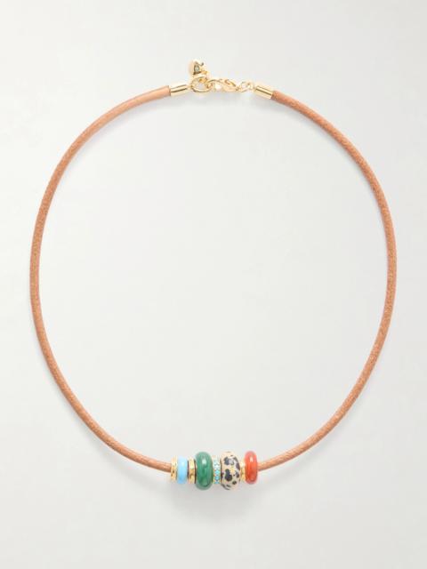 ROXANNE ASSOULIN The Leather Stone Gold-tone, Multi-stone And Leather Necklace