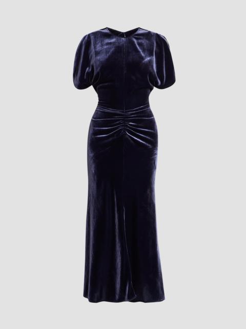Victoria Beckham Women's Bela Ruched Velvet Midi Dress - Navy