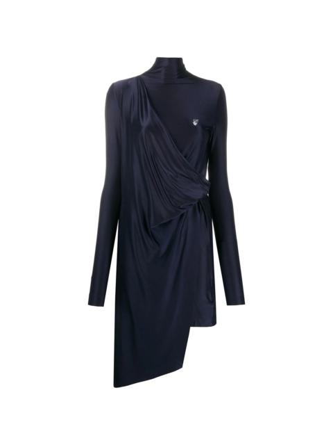 Off-White logo print draped asymmetric dress