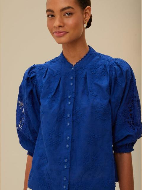 FARM RIO Blue Navy 3D Flower Blouse