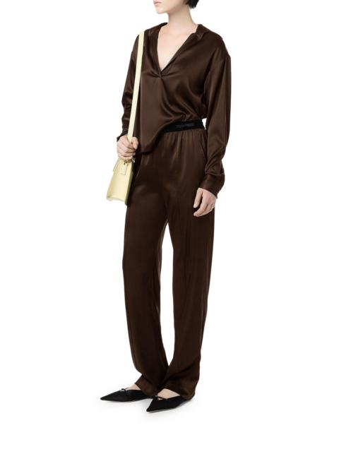 BROWN STRETCH SILK SATIN TROUSERS