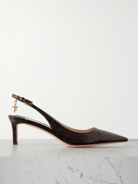TOM FORD Angelina Logo-embellished Croc-effect Leather Slingback Pumps